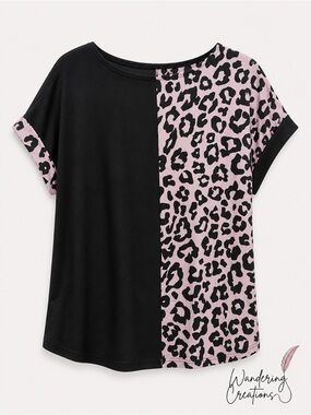 Women's Black & Pink Leopard Split-Panel Top